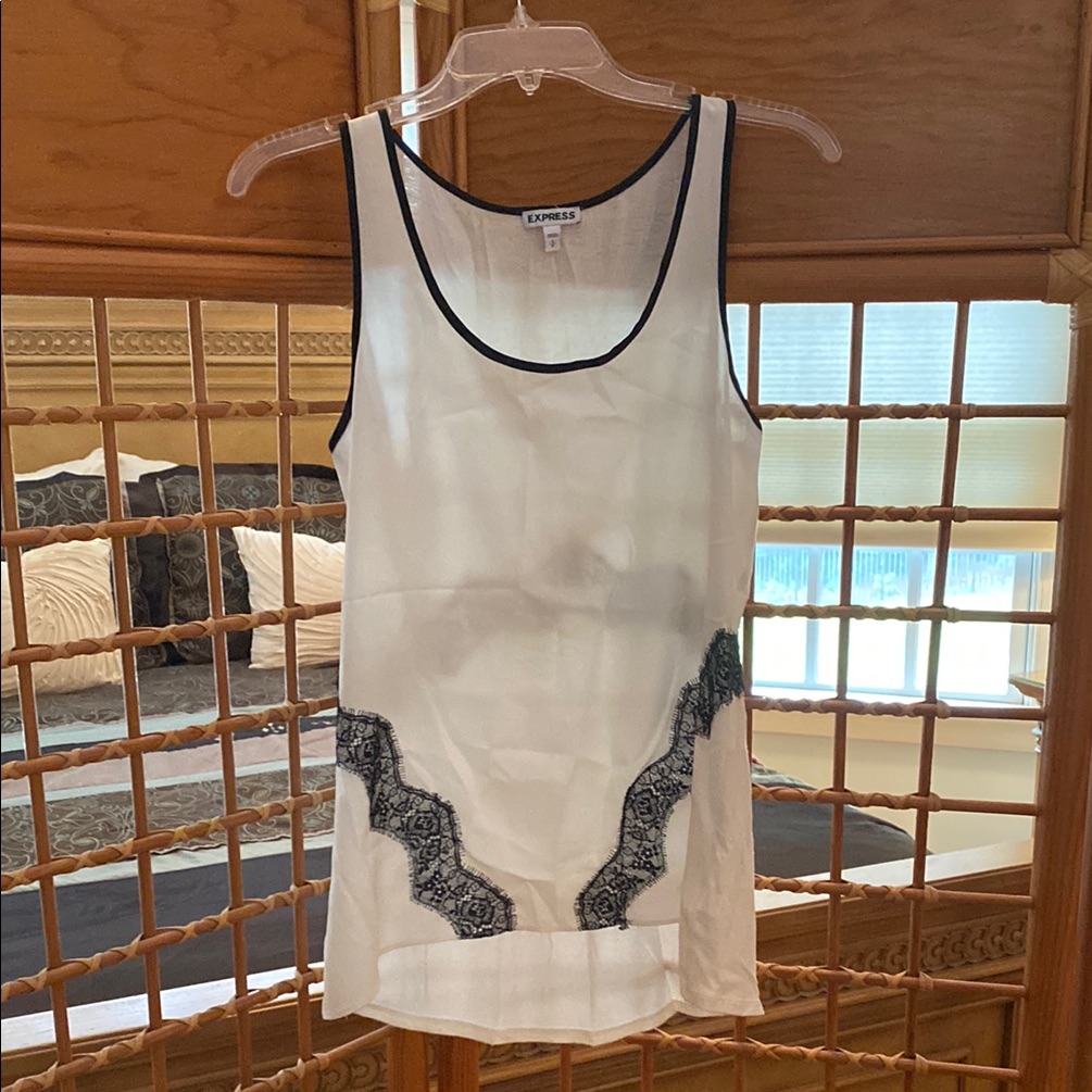 Express White Tank With Black Lace Accents